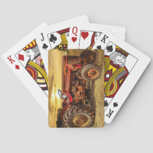 Vintager roter Zuchttraktor Spielkarten