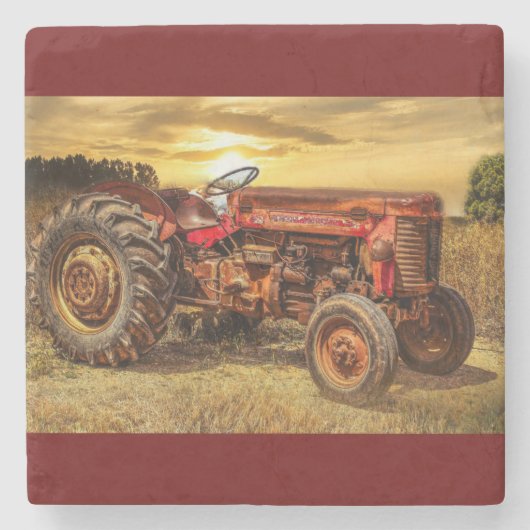 Vintager roter Zuchttraktor Steinuntersetzer (Vorderseite)