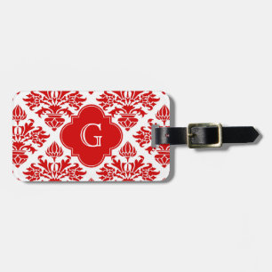 Vintager RotfloralDamast Nr. 3 mit Monogramm LG Gepäckanhänger