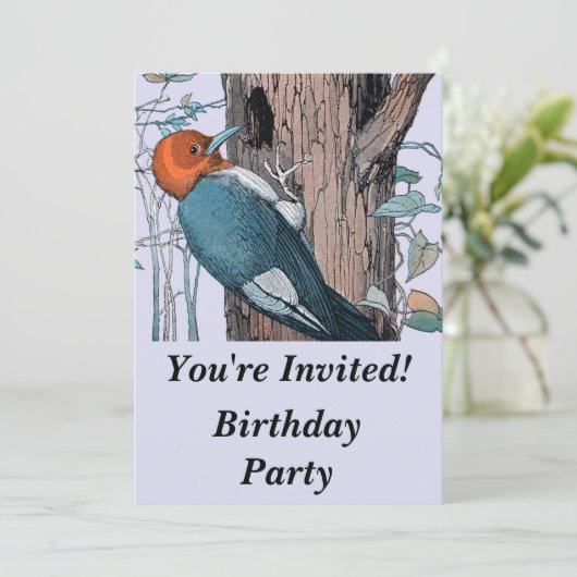 Vintager Rotkopfspecht Einladung (Stehend Vorderseite)