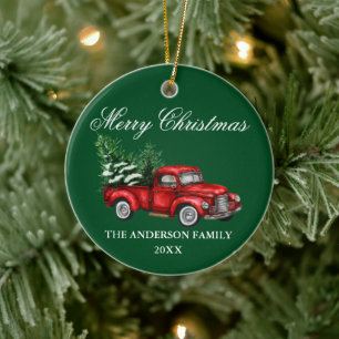 Vintager Rotlastwagen Grün Weihnachten Keramik Ornament