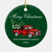 Vintager Rotlastwagen Grün Weihnachten Keramik Ornament (Hinten)
