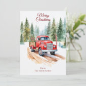 Vintager Rotlastwagen Weihnachtskarte Feiertagskarte (Stehend Vorderseite)
