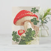 Vintager Rotwaldpilz und grüner Glückskleber (Stehend Vorderseite)