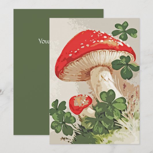 Vintager Rotwaldpilz und grüner Glückskleber (Vorne/Hinten)