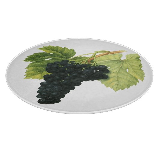 Vintager Rotwein, Bio Traubencluster, Lebensmittel Schneidebrett (Ecke)