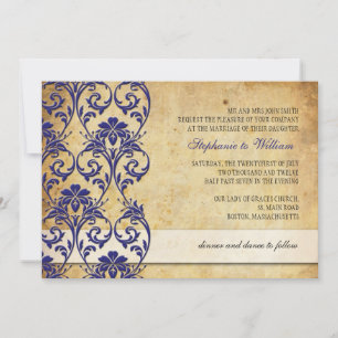 Vintager Royal Blue Floral Swirl Einladung Hochzei