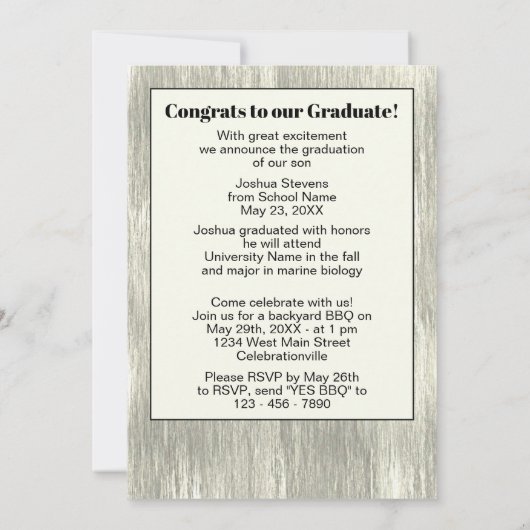 Vintager rustikaler Abschluss Ankündigung (Rückseite)