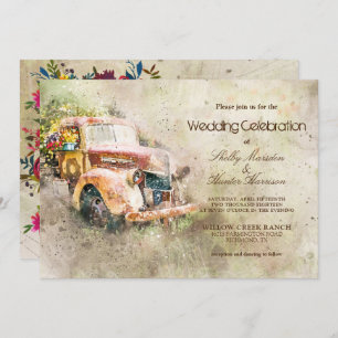 Vintager rustikaler alter LKW-Trendy Foto-Hochzeit Einladung
