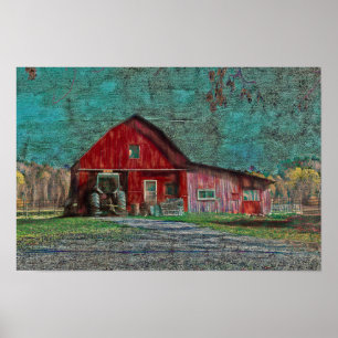 Vintager rustikaler altroter Aquamariner Texturens Poster