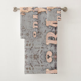 Vintager Rustikaler Bull Skull Grauer Beige Wester Badhandtuch Set