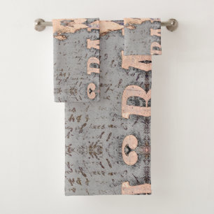 Vintager Rustikaler Bull Skull Grauer Beige Wester Badhandtuch Set