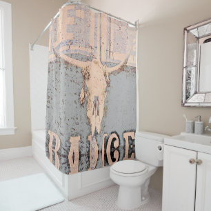 Vintager Rustikaler Bull Skull Grauer Beige Wester Duschvorhang