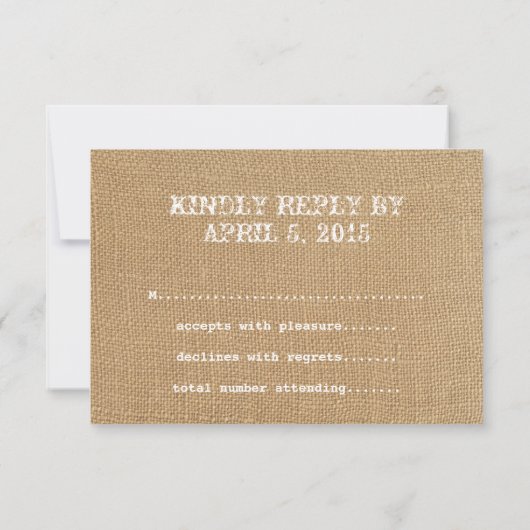 Vintager Rustikaler Burlap Wedding RSVP (Rückseite)