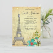 Vintager Rustikaler Eiffelturm 16 . Geburtstag Einladung (Stehend Vorderseite)