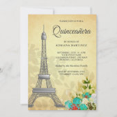 Vintager Rustikaler Eiffelturm Quinceanera Einladung (Vorderseite)