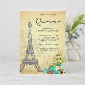 Vintager Rustikaler Eiffelturm Quinceanera Einladung (Stehend Vorderseite)