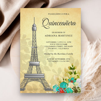 Vintager Rustikaler Eiffelturm Quinceanera Einladung