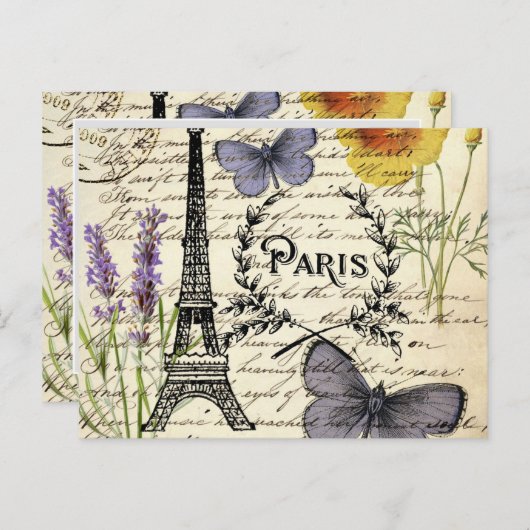 Vintager, rustikaler, französischer Eiffelturm Par Postkarte (Vorne/Hinten)