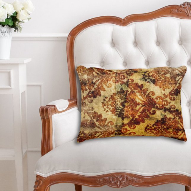 Vintager Rustikaler Herbst brauner Damast Dekokissen (Vintage Rustic Autumn Fall Brown Damask Accent Pillow)