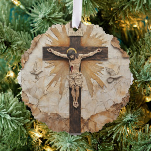 Vintager rustikaler Jesus am Kreuz Ornament Karte
