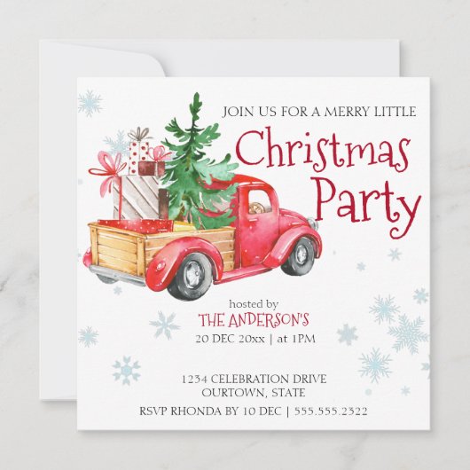 Vintager rustikaler LKW mit Weihnachtsbaum Einladung (Vorderseite)