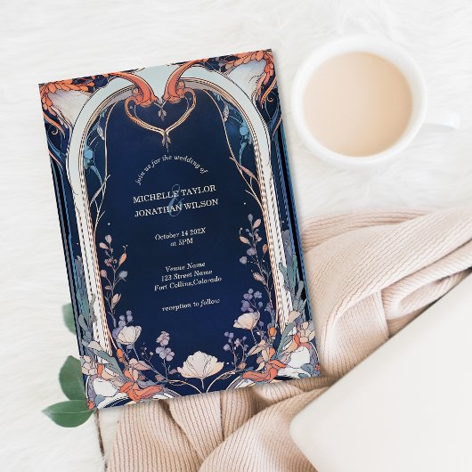 Vintager Rustikaler Navy Blumenstil Einladung