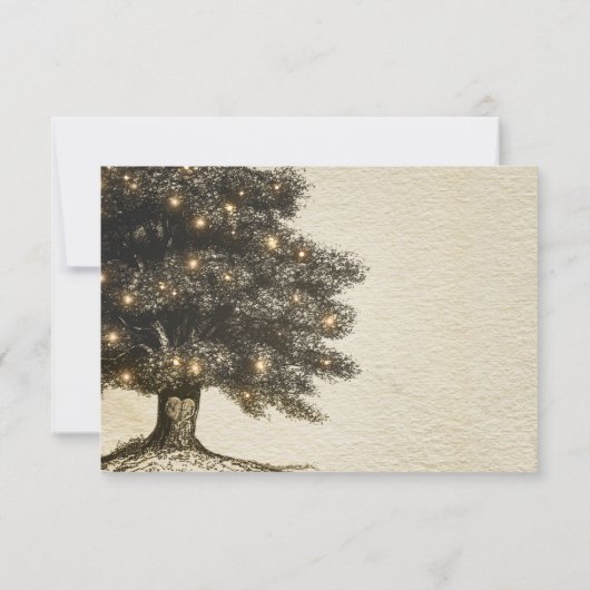 Vintager Rustikaler Tree & Lights Hochzeit RSVP (Rückseite)
