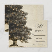 Vintager Rustikaler Tree & Lights Hochzeit RSVP Karte (Vorne/Hinten)
