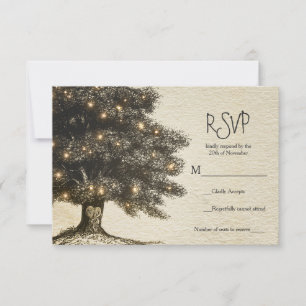 Vintager Rustikaler Tree & Lights Hochzeit RSVP Karte
