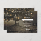 Vintager Rustikaler Tree & Nachtlicht Hochzeitstag RSVP Karte (Vorne/Hinten)