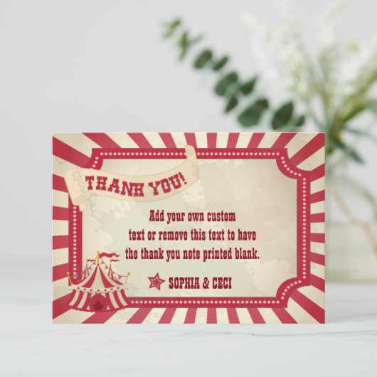 Vintager, rustikaler Zirkus danken Ihnen Karten (Stehend Vorderseite)
