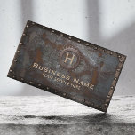Vintager Rusty Metal Handyman Repair Contractor Visitenkarte<br><div class="desc">Vintage Monogram Rusty Metal Background Steampunk Construction Business Cards.</div>