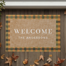 Vintager Rusty Orange Fall Kariert Familienname Fußmatte