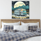 Vintager RV in den Bergen mit Vollmond Leinwanddruck (Insitu (Schlafzimmer))