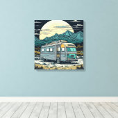 Vintager RV in den Bergen mit Vollmond Leinwanddruck (Insitu (Holzboden))