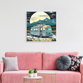 Vintager RV in den Bergen mit Vollmond Leinwanddruck (Insitu (Wohnzimmer))