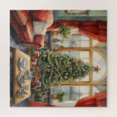 Vintager Salon Weihnachtsbaum Kamin Puzzle (Horizontal)
