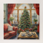 Vintager Salon Weihnachtsbaum Kamin Puzzle (Vertikal)