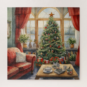 Vintager Salon Weihnachtsbaum Kamin Puzzle