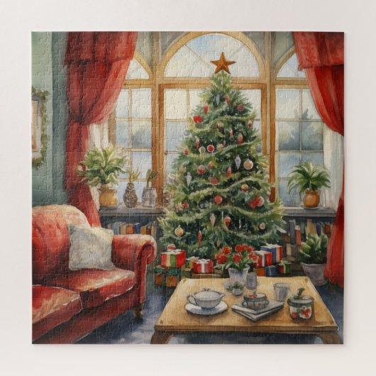 Vintager Salon Weihnachtsbaum Kamin Puzzle (Vertikal)