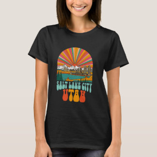 Vintager Salzsee Utah Sunset Skyline Citysca T-Shirt