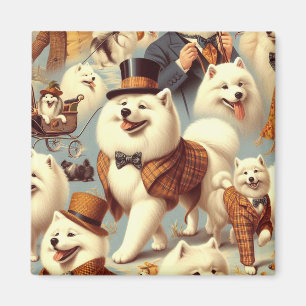 Vintager Samoyed Hund Nahtlose Malerei Magnet