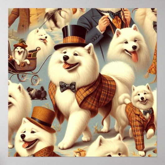 Vintager Samoyed Hund Nahtlose Malerei Poster (Vorne)