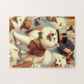Vintager Samoyed Hund Nahtlose Malerei Puzzle (Horizontal)