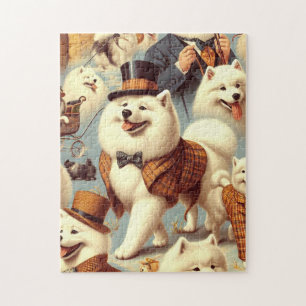 Vintager Samoyed Hund Nahtlose Malerei Puzzle
