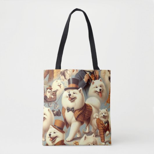 Vintager Samoyed Hund Nahtlose Malerei Tasche (Vorderseite)