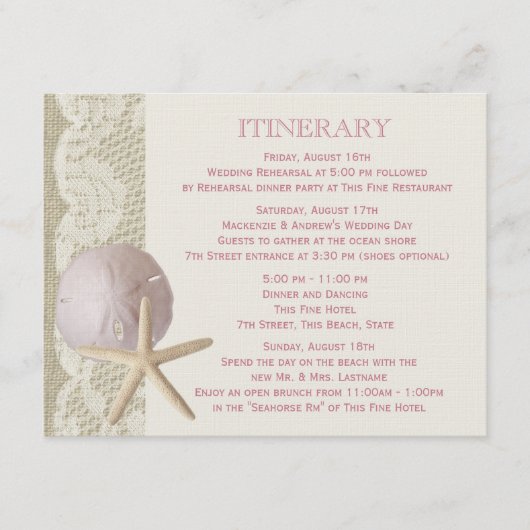 Vintager Sandstrand Begleitkarte (Vorderseite)