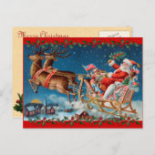 Vintager Sankt Sleigh Feiertagspostkarte (Vorne/Hinten)