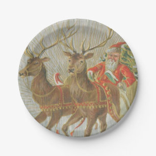Vintager Sankt Sleigh Pappteller